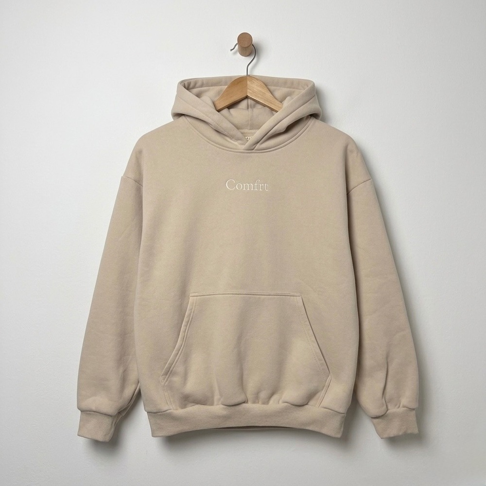 Comfrt Signature Hoodie Sand Beige Tan Almond Cotton Blend Pullover Large L